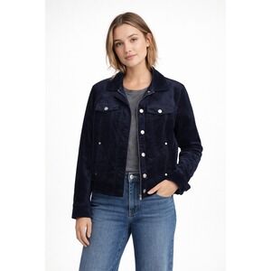 Chicos Womens Velveteen Moto Jacket Size XL Blue Elevated Casual Classic Chic